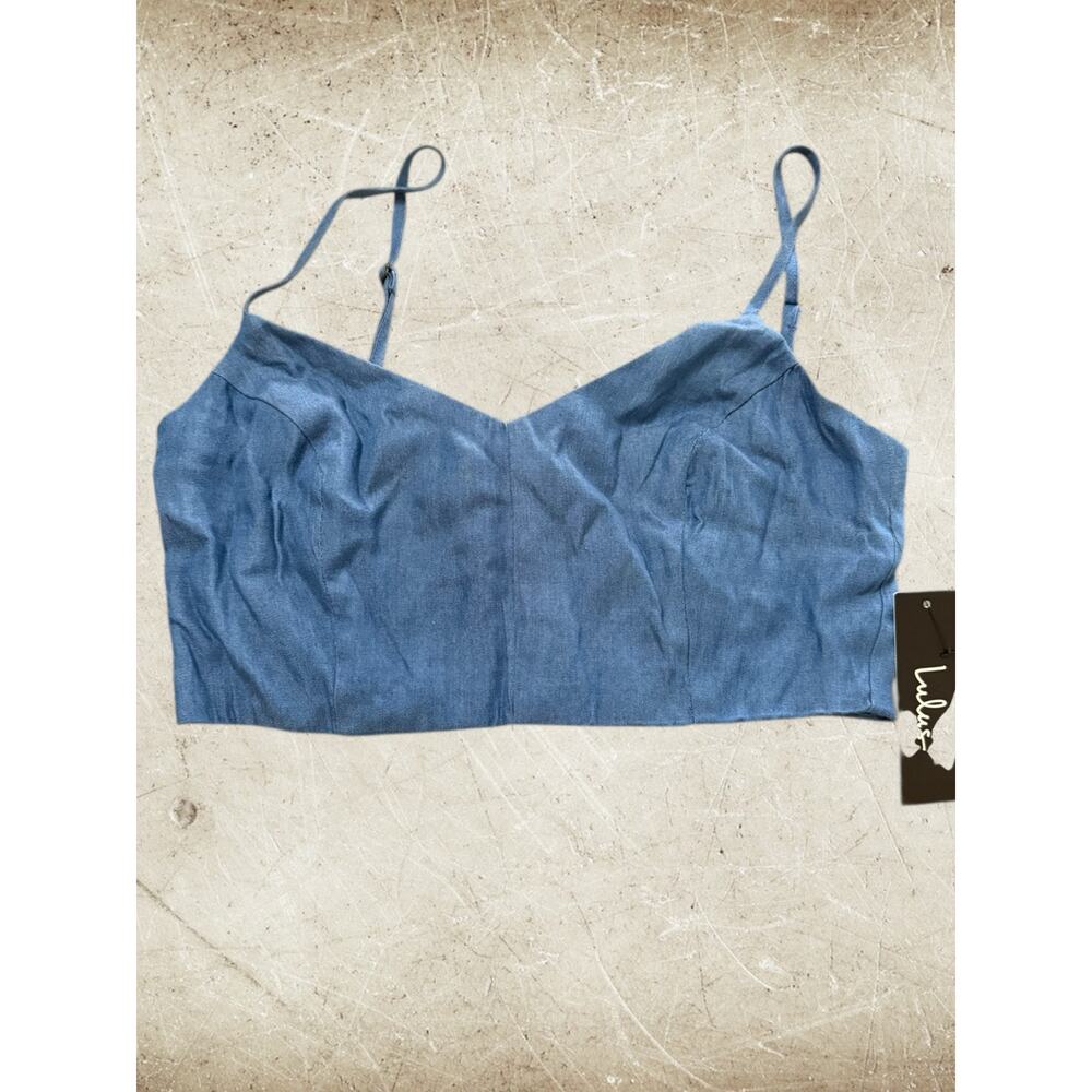 NWT Lulus Chambray Crop Cami Top Blue Smocked Back Size S